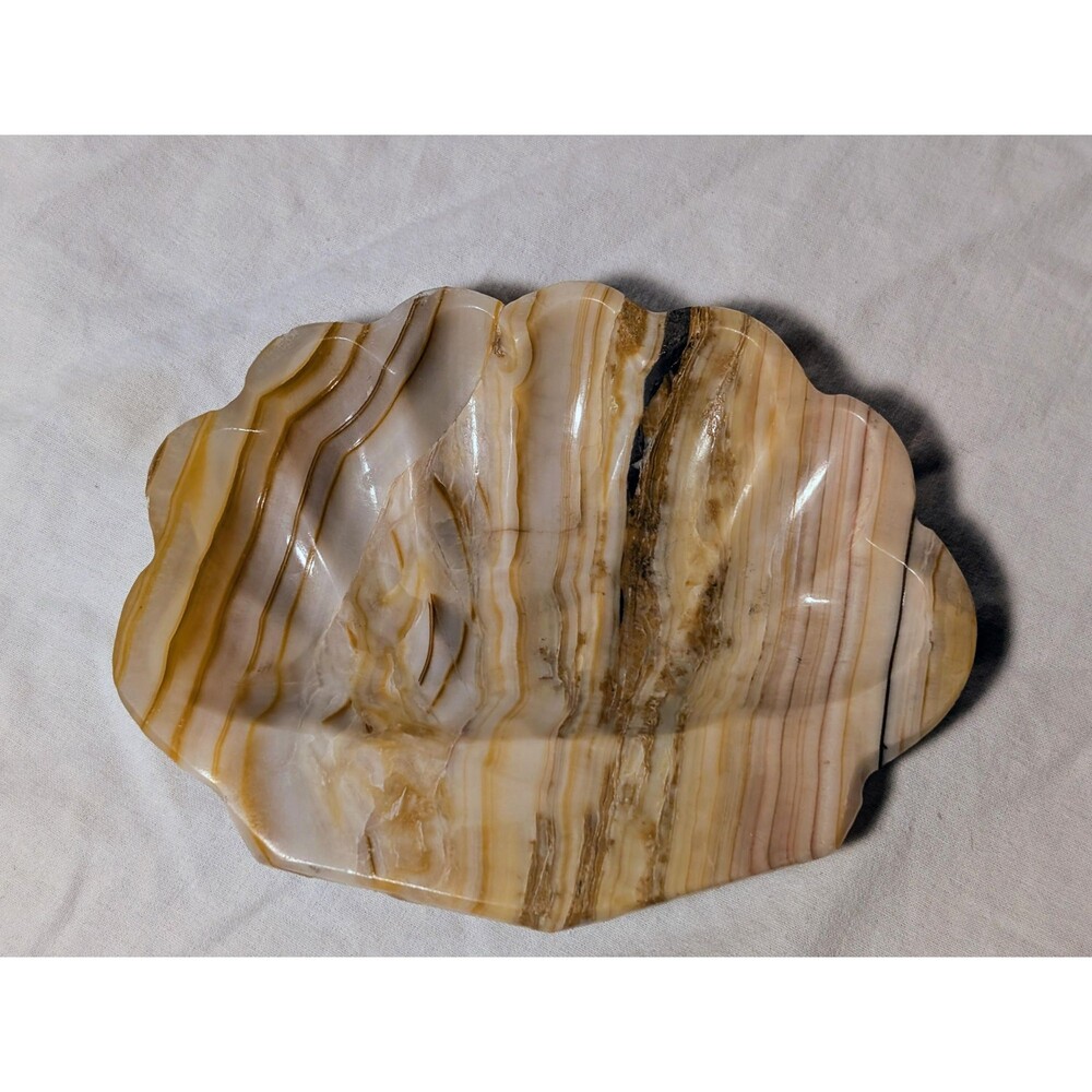 Vintage Scallop Ashtray Onyx Marble Seashell Catch-All Dish Bowl